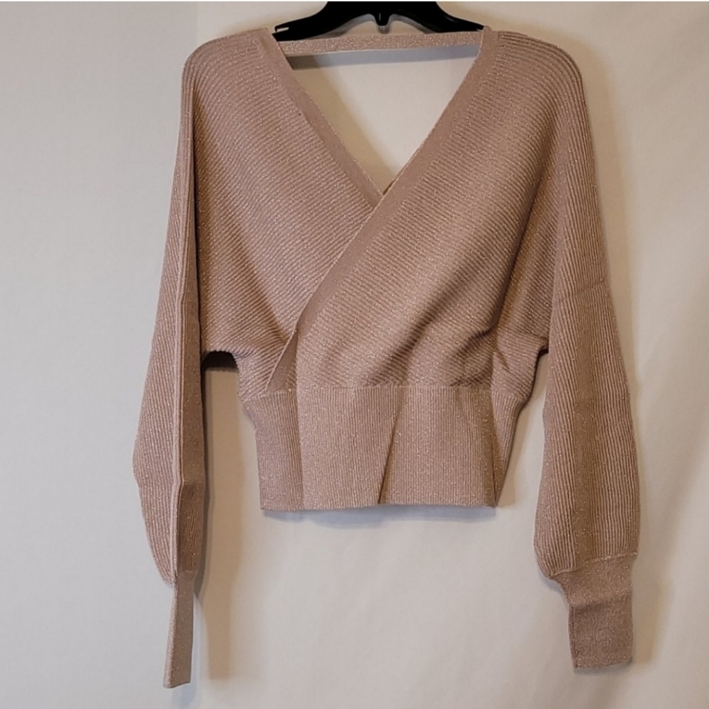 Inc Metallic Surplice Relax Fit Long Sleeve Sweater